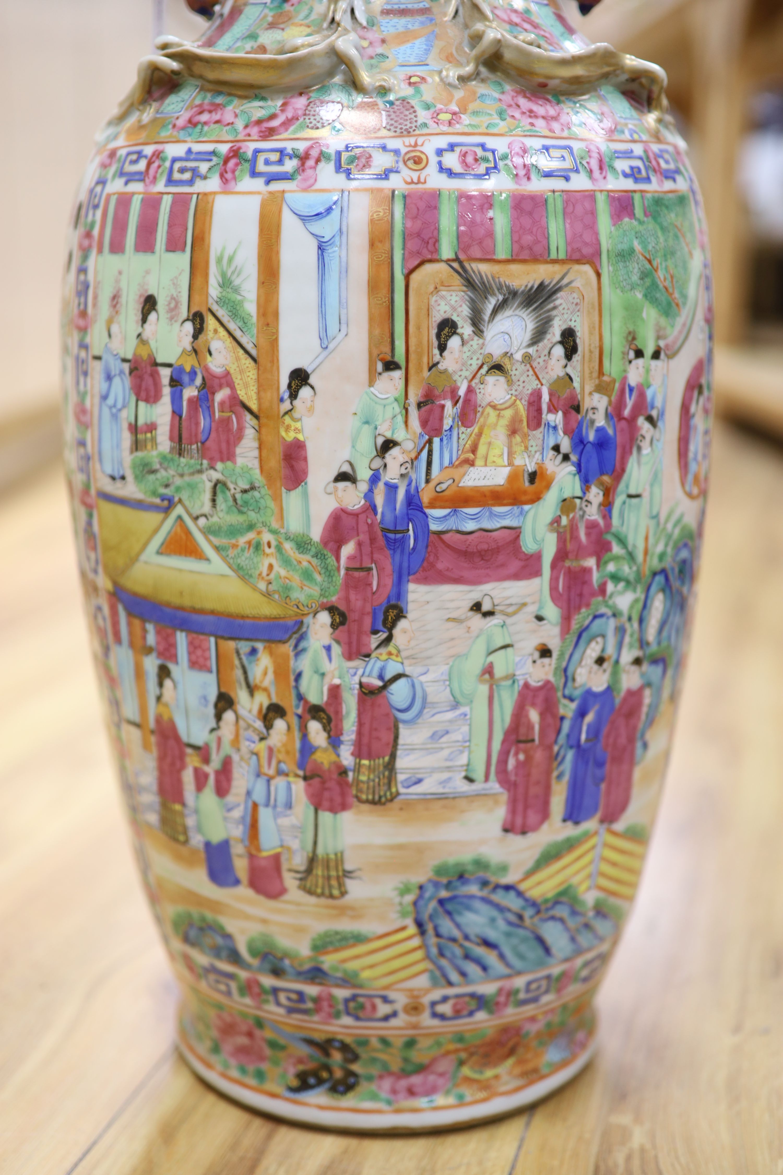 A large Chinese famille rose vase, Daoguang, mounted as a lamp, height 62cm